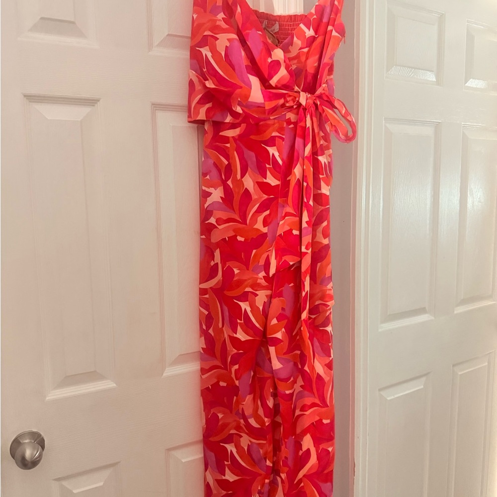 Vibrant Red and Pink Maxi Dress